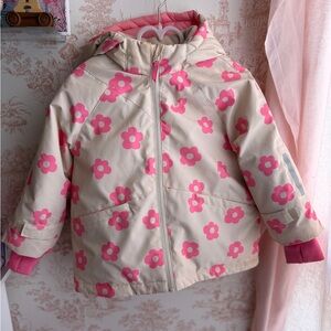 Zara ski collection/ Water Resistant and Windproof Pink Floral Hooded Jacket